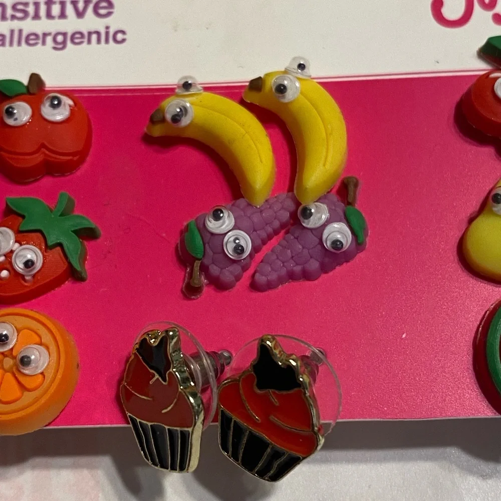 Justice nickel sensitive hypoallergenic fruit earrings (8) & cupcake earrings